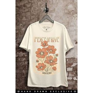 Peace of Love California Poppy Graphic Tee Boho Western Retro Ivory Top S-XL New